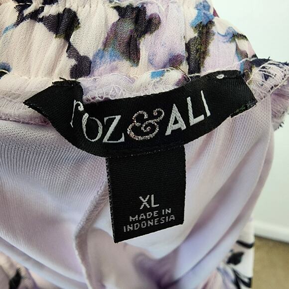 Roz & Ali Lavender Floral Maxi Skirt Size XL Crepe Chiffon Lined Flowy Cottage - Picture 10 of 11